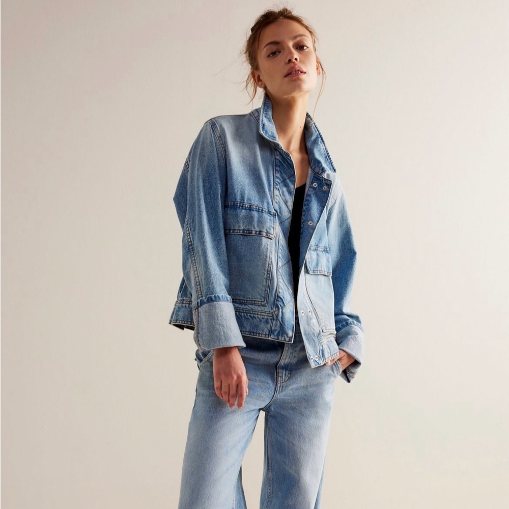 Free People Light Blue Denim Jean Jacket